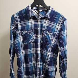 Women's Aeropostale Blue Plaid Flannel Shirt Button Down Soft Rayon Blend XL